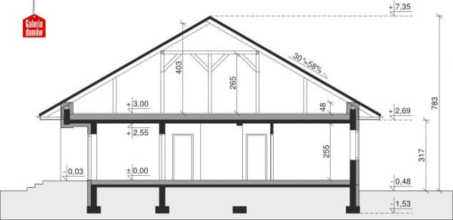 Rzut projektu Dom przy Słonecznej 7 bis - Przekrój