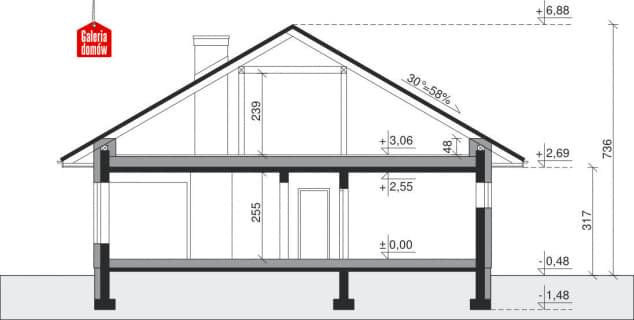 Rzut projektu Dom przy Pastelowej 3 bis - Przekrój