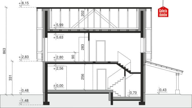 Rzut projektu Dom przy Wiosennej 9 - Przekrój