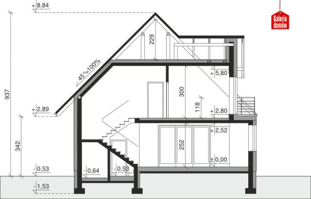 Rzut projektu Dom przy Sielskiej 6 - Przekrój
