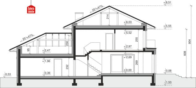 Rzut projektu Dom przy Diamentowej - Przekrój