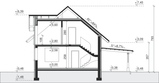 Rzut projektu Dom przy Cyprysowej 59 - Przekrój