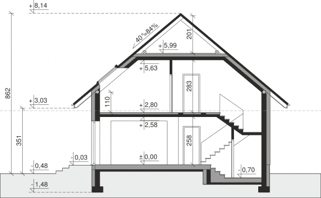 Rzut projektu Dom przy Cyprysowej 61 - Przekrój