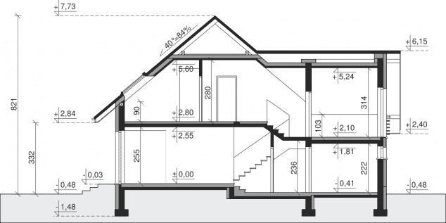 Rzut projektu Dom przy Cyprysowej 65 - Przekrój