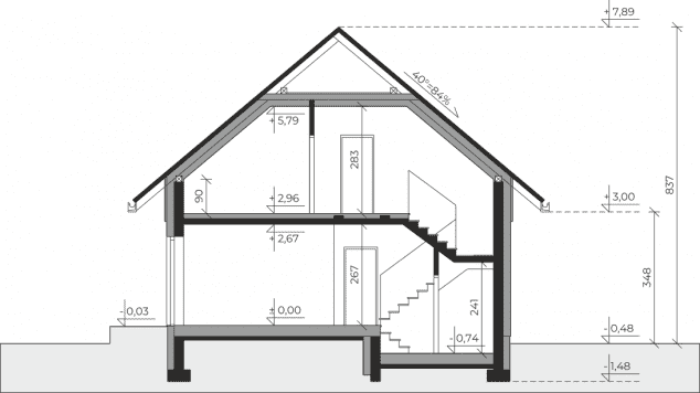 Rzut projektu Dom przy Cyprysowej 68 - Przekrój