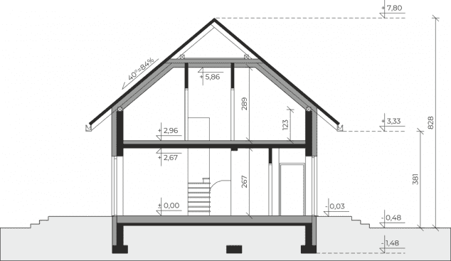 Rzut projektu Dom przy Cyprysowej 76 - Przekrój