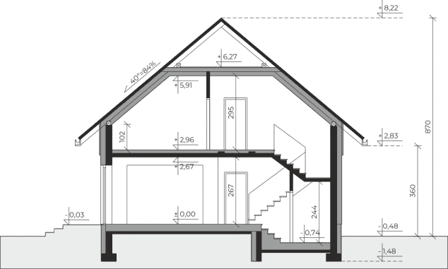 Rzut projektu Dom przy Cyprysowej 72 - Przekrój