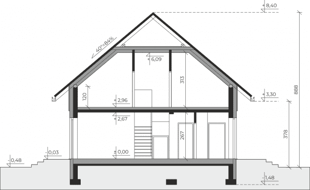 Rzut projektu Dom przy Cyprysowej 73 - Przekrój