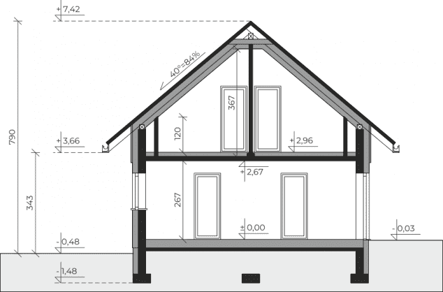Rzut projektu Dom przy Imbirowej 10 - Przekrój