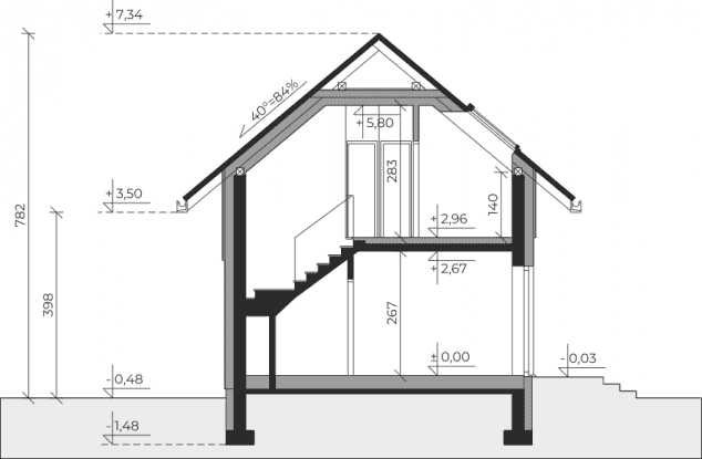 Rzut projektu Dom przy Migdałowej 7 - Przekrój