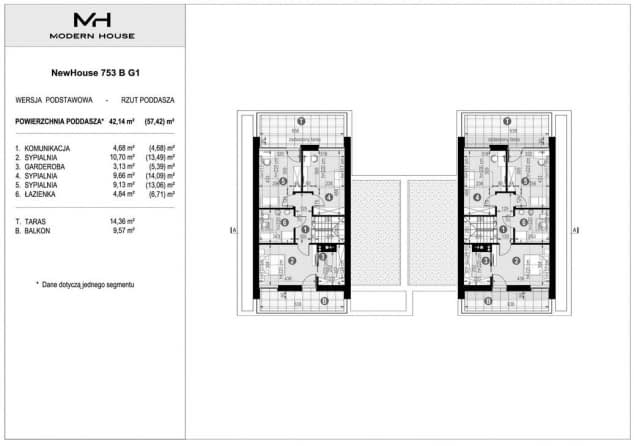 Rzut projektu NewHouse 753 B G1 - Rzut poddasza