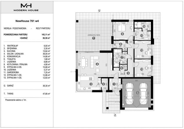 Rzut projektu NewHouse 761 w4 - Rzut parteru