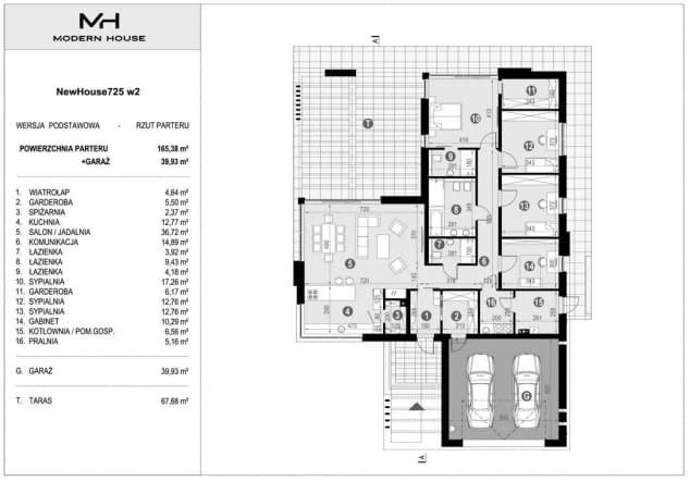 Rzut projektu NewHouse 725 w2 - Rzut parteru