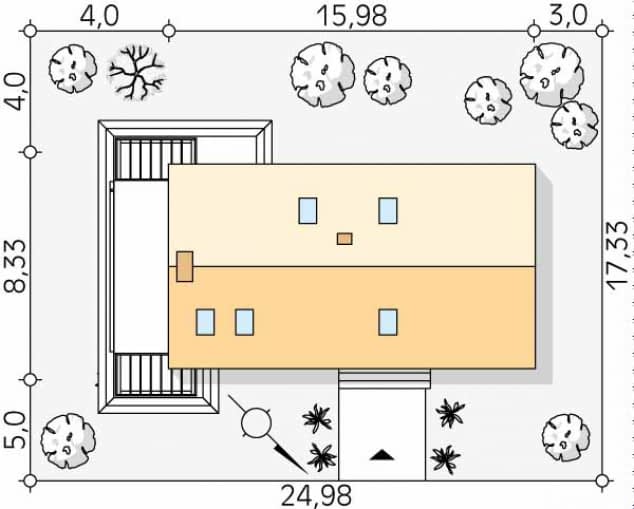 Rzut projektu Weranda 5 (CE) - Usytuowanie na działce