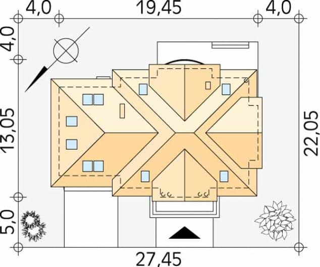 Rzut projektu Allegro 2 (Y) - Usytuowanie na działce