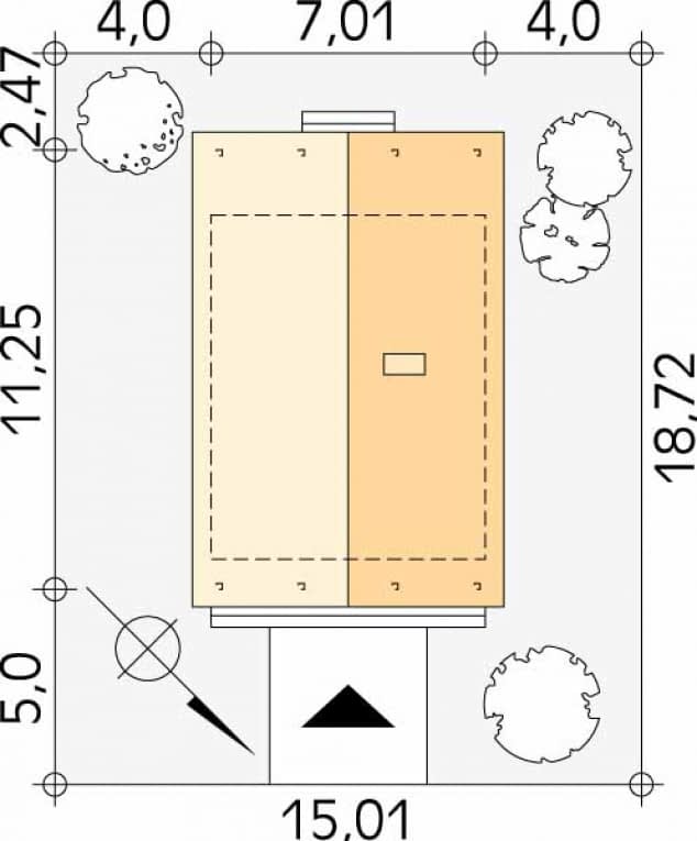 Rzut projektu Mikrus 2 dr-T (DR-T) - Usytuowanie na działce
