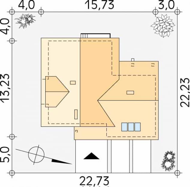Rzut projektu Perkoz 2 (Y) - Usytuowanie na działce