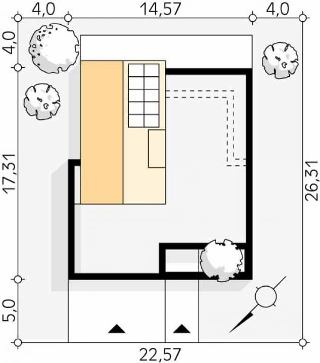 Rzut projektu Justa 3 (SL) - Usytuowanie na działce