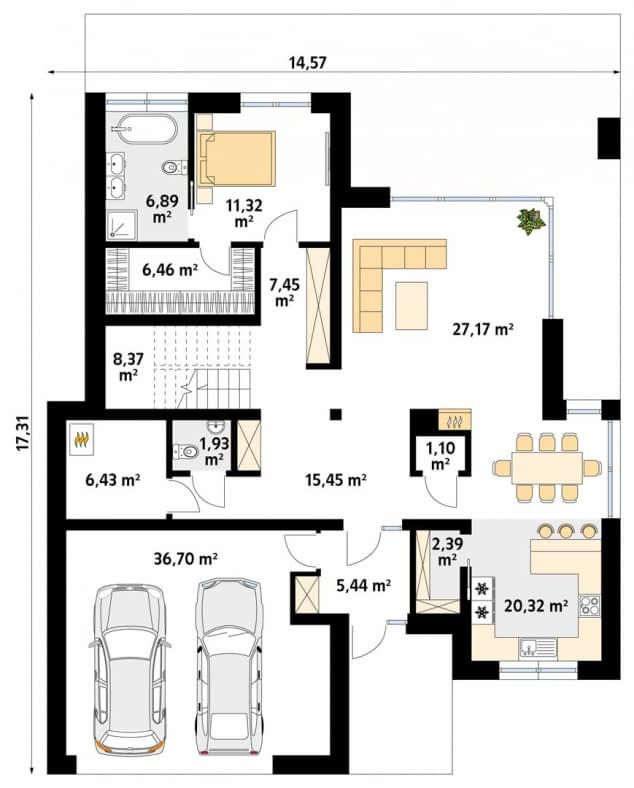 Rzut projektu Justa 3 (SL) - parter
