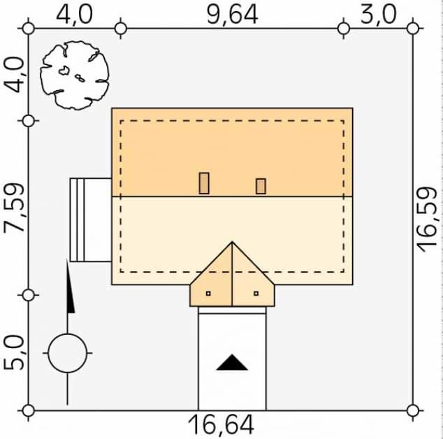 Rzut projektu Motylek 2 (KO) - Usytuowanie na działce