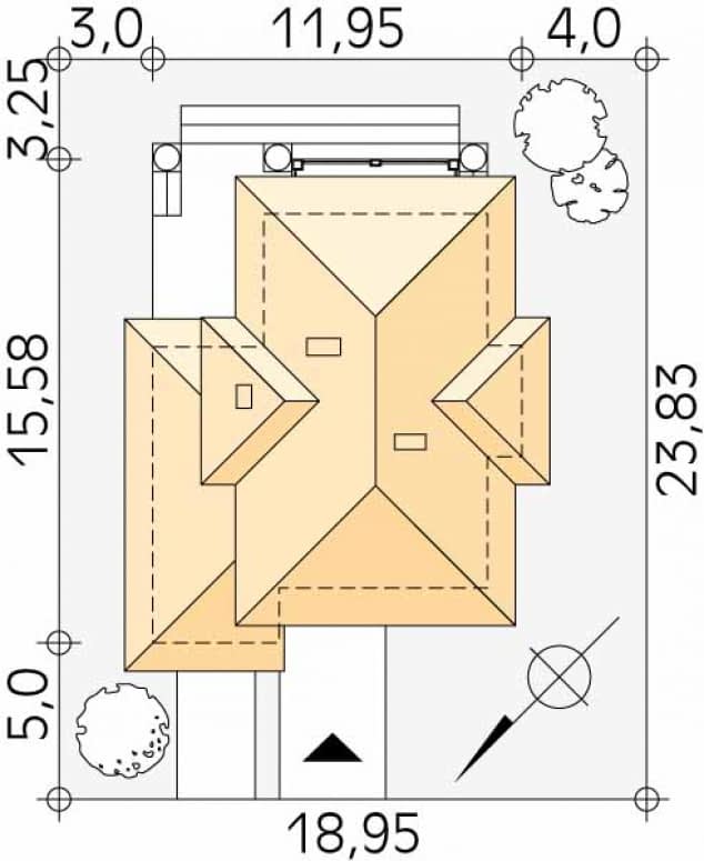 Rzut projektu Cyprys (CE) - Usytuowanie na działce