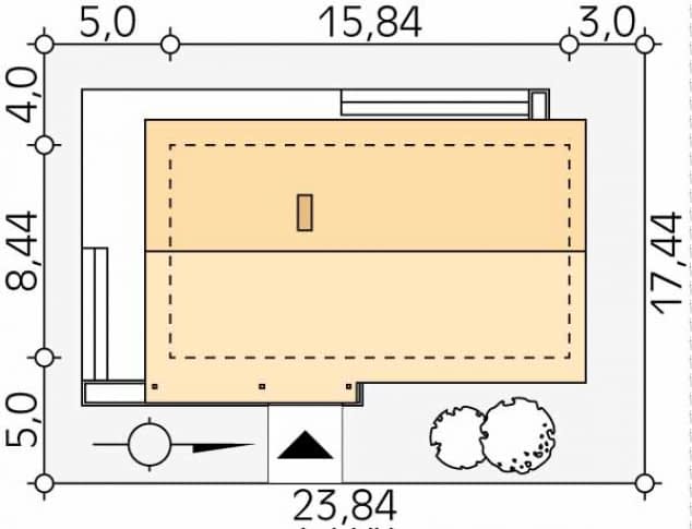 Rzut projektu Mahoń (KO) - Usytuowanie na działce