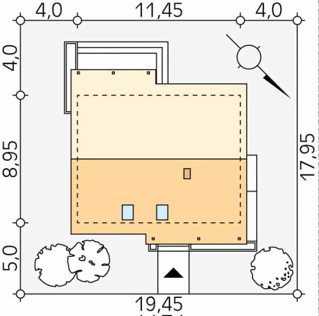 Rzut projektu Jeżyna (CE) - Usytuowanie na działce