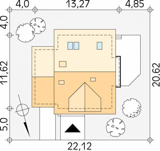 Rzut projektu Boguśka dr-T (DR-T) - Usytuowanie na działce