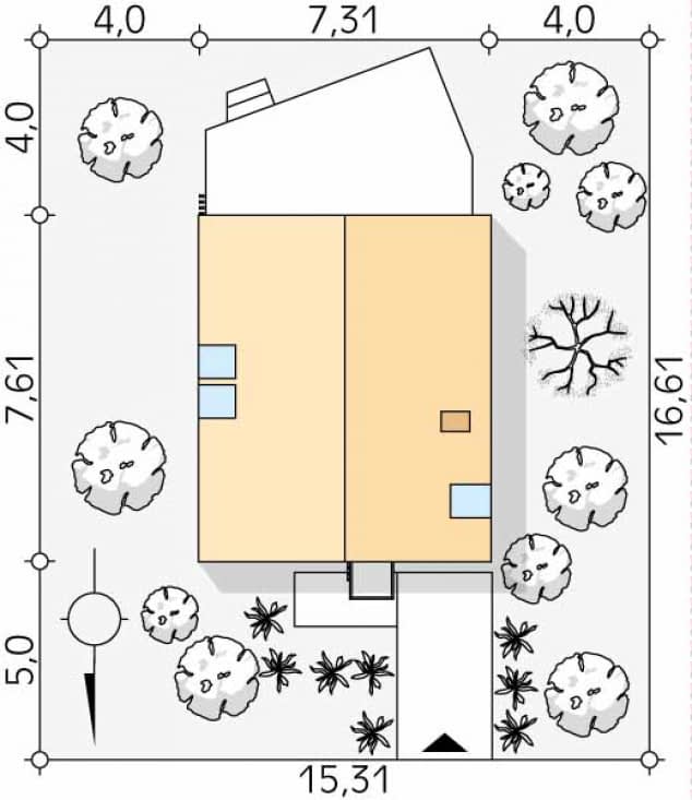 Rzut projektu Mandarynka 2 (CE) - Usytuowanie na działce