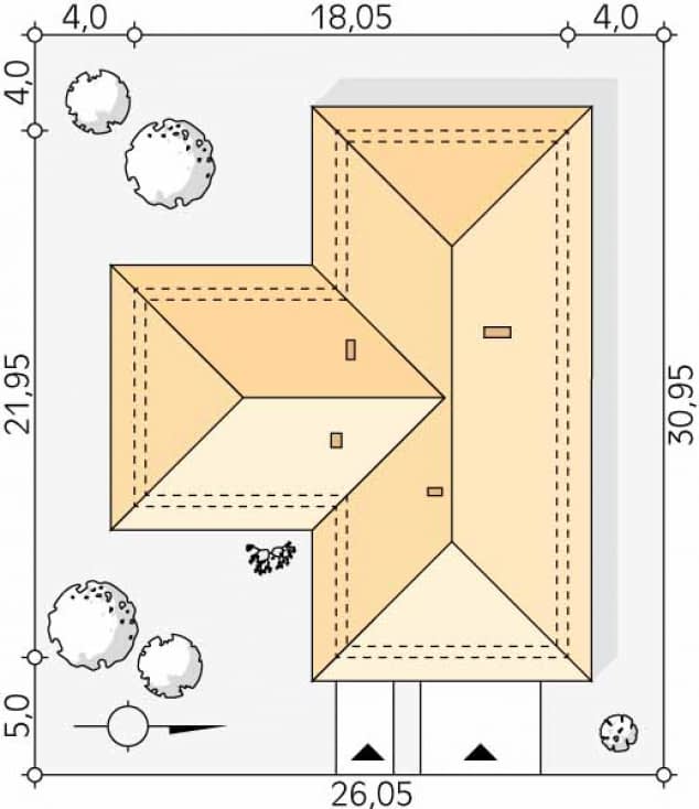 Rzut projektu Aksamit 7 (CE) - Usytuowanie na działce