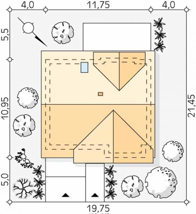 Rzut projektu Mops (PH) - Usytuowanie na działce