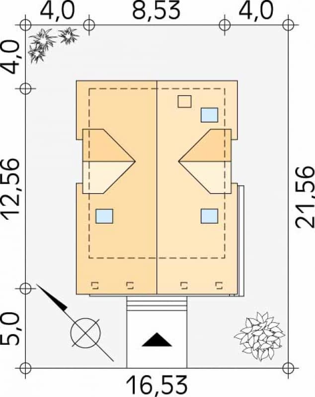 Rzut projektu Czajka (Y) - Usytuowanie na działce
