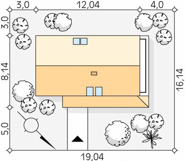 Rzut projektu Malutki 8 (KO) - Usytuowanie na działce