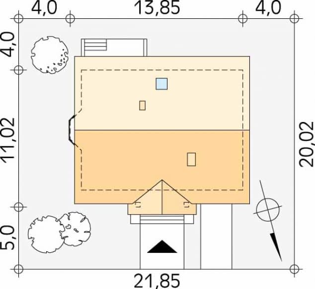 Rzut projektu Goździk (CE) - Usytuowanie na działce