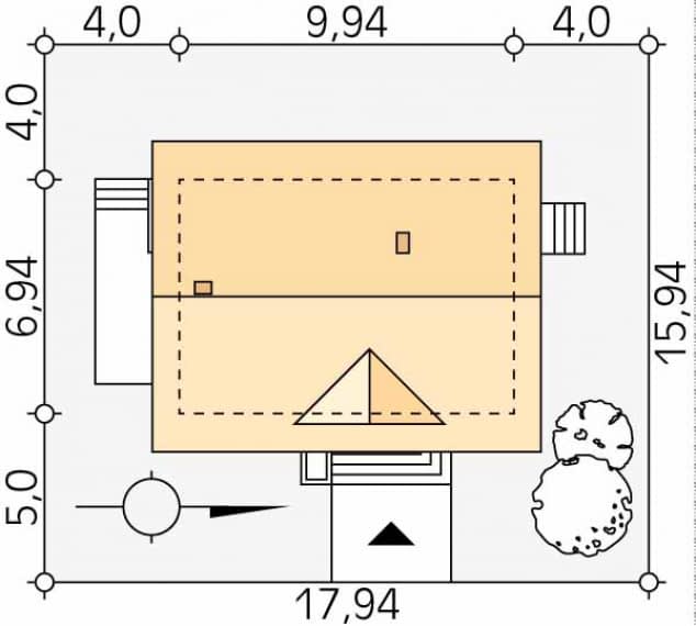 Rzut projektu Bez (KO) - Usytuowanie na działce