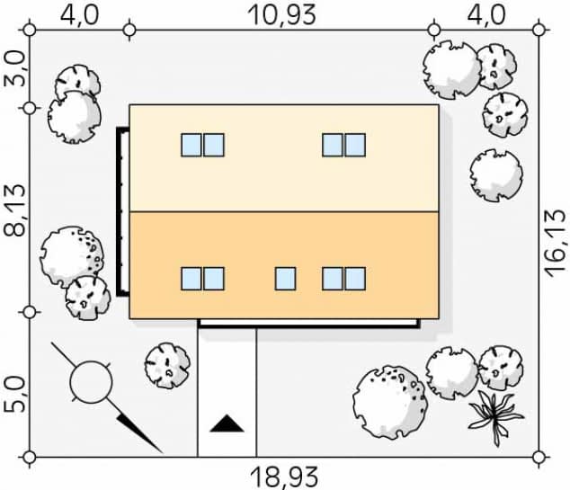 Rzut projektu Kruszyna 4 (KO) - Usytuowanie na działce