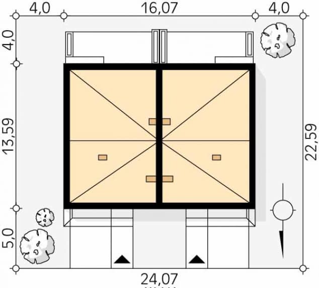 Rzut projektu Miodowy (CE) - Usytuowanie na działce