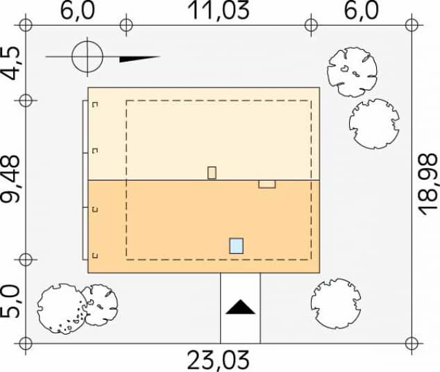 Rzut projektu Indygo 2 dr-S (DR-S) - Usytuowanie na działce