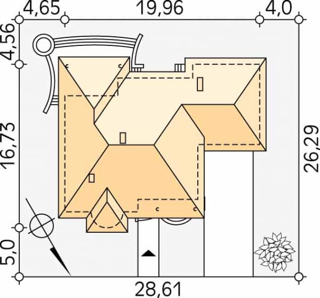 Rzut projektu Zośka 4 (Y) - Usytuowanie na działce