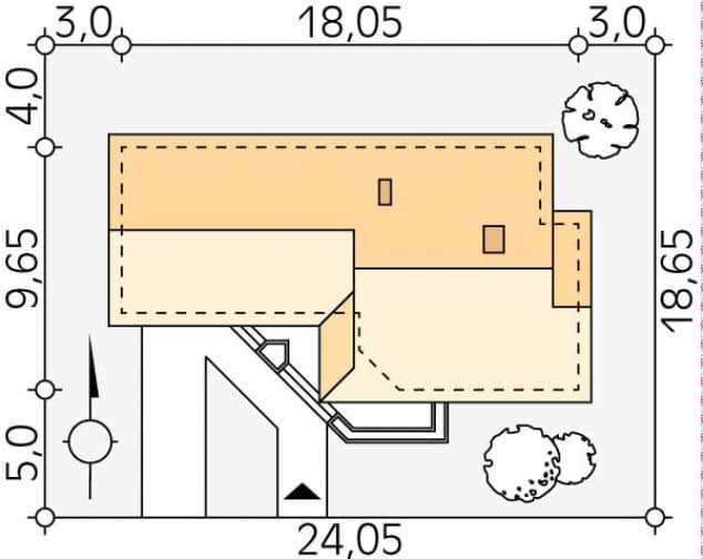 Rzut projektu Szyper 3 (CE) - Usytuowanie na działce