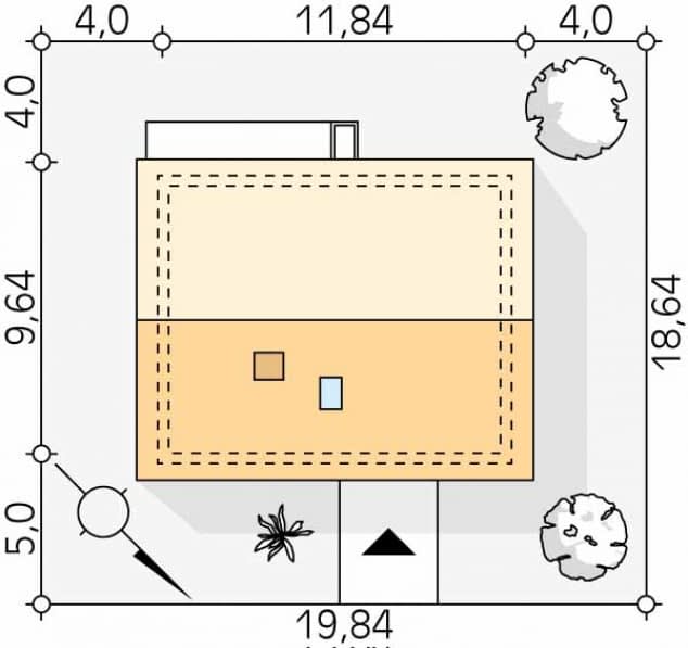 Rzut projektu Mak 3 (KO) - Usytuowanie na działce