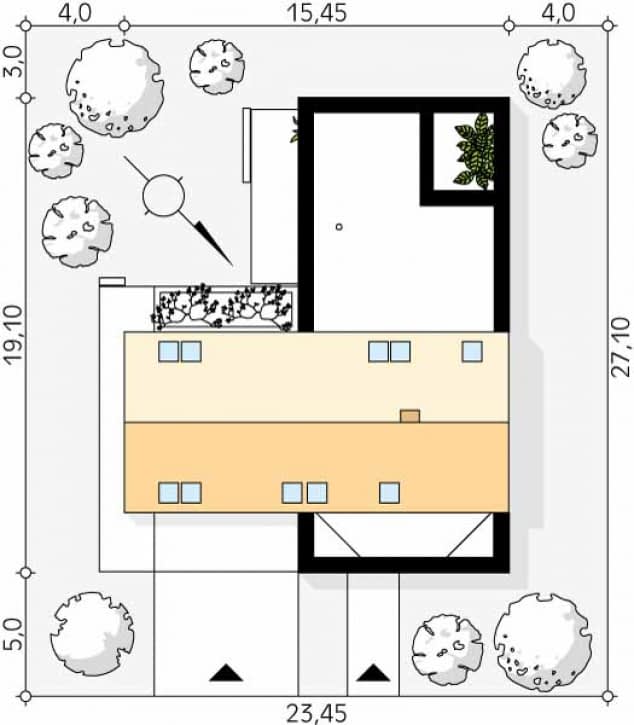 Rzut projektu Platan (CE) - Usytuowanie na działce
