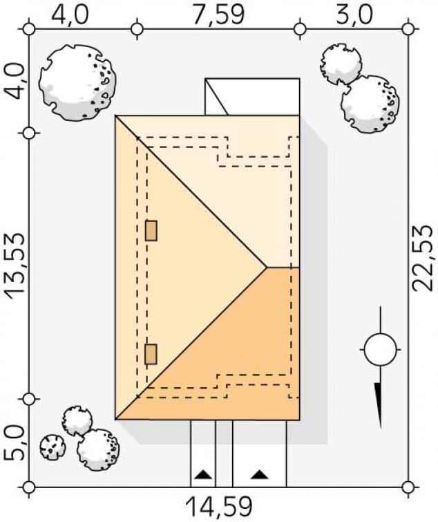 Rzut projektu Dąb 2 W (CE) - Usytuowanie na działce