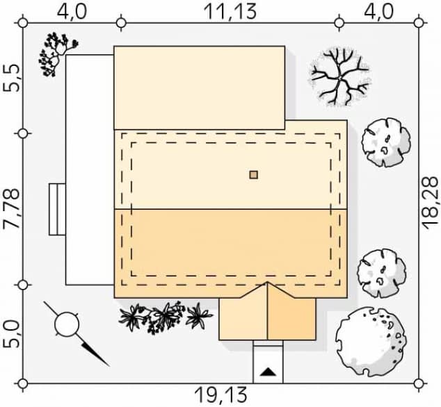 Rzut projektu Aksamitka (KO) - Usytuowanie na działce