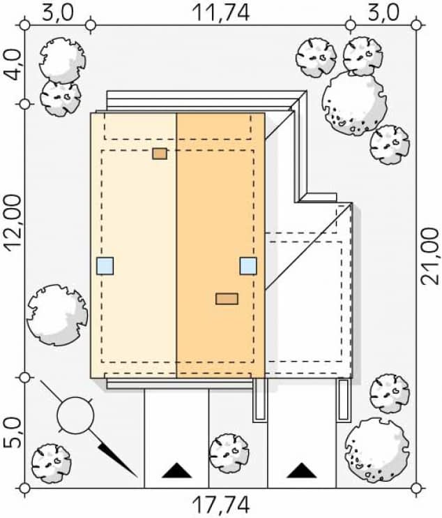 Rzut projektu Malutki 10 (KO) - Usytuowanie na działce
