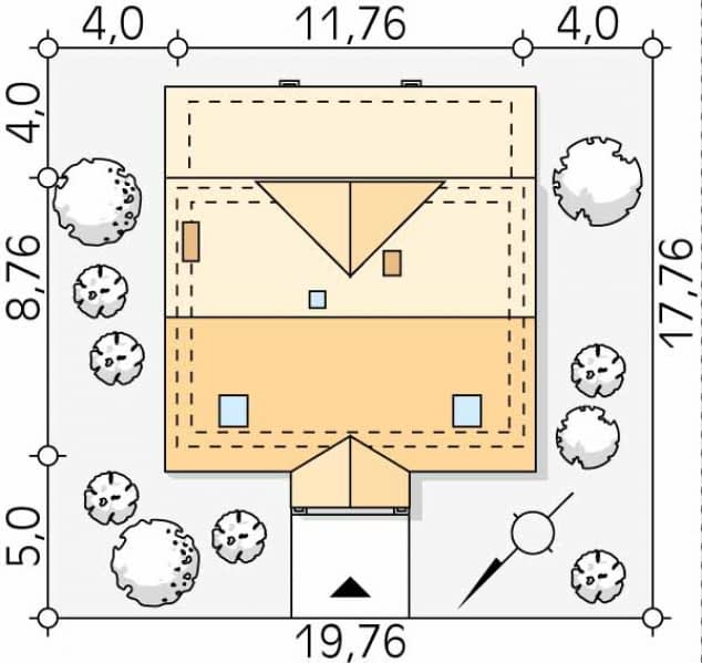 Rzut projektu Puszek (KO) - Usytuowanie na działce
