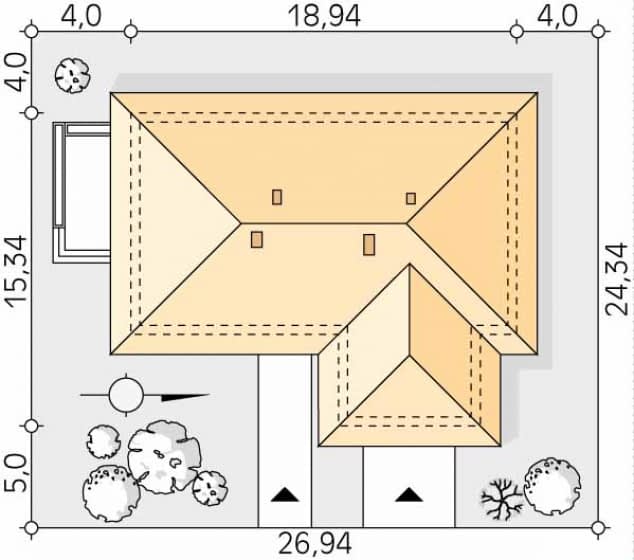 Rzut projektu Kolendra (KO) - Usytuowanie na działce