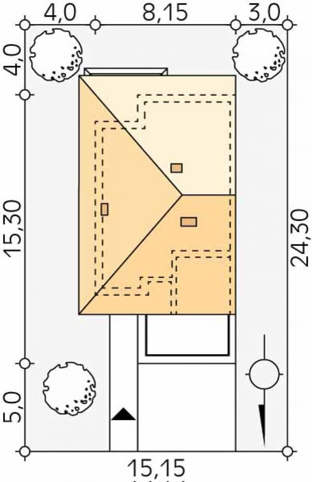 Rzut projektu Sekwoja W (CE) - Usytuowanie na działce