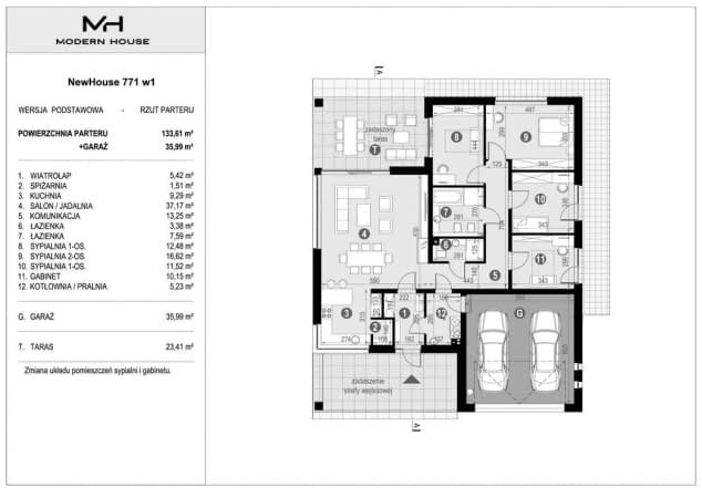 Rzut projektu NewHouse 771 w1 - Rzut parteru