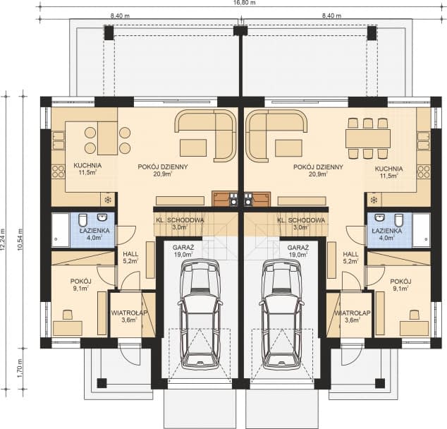 Rzut projektu APS 307 wariant 3 DWULOKALOWY - Parter